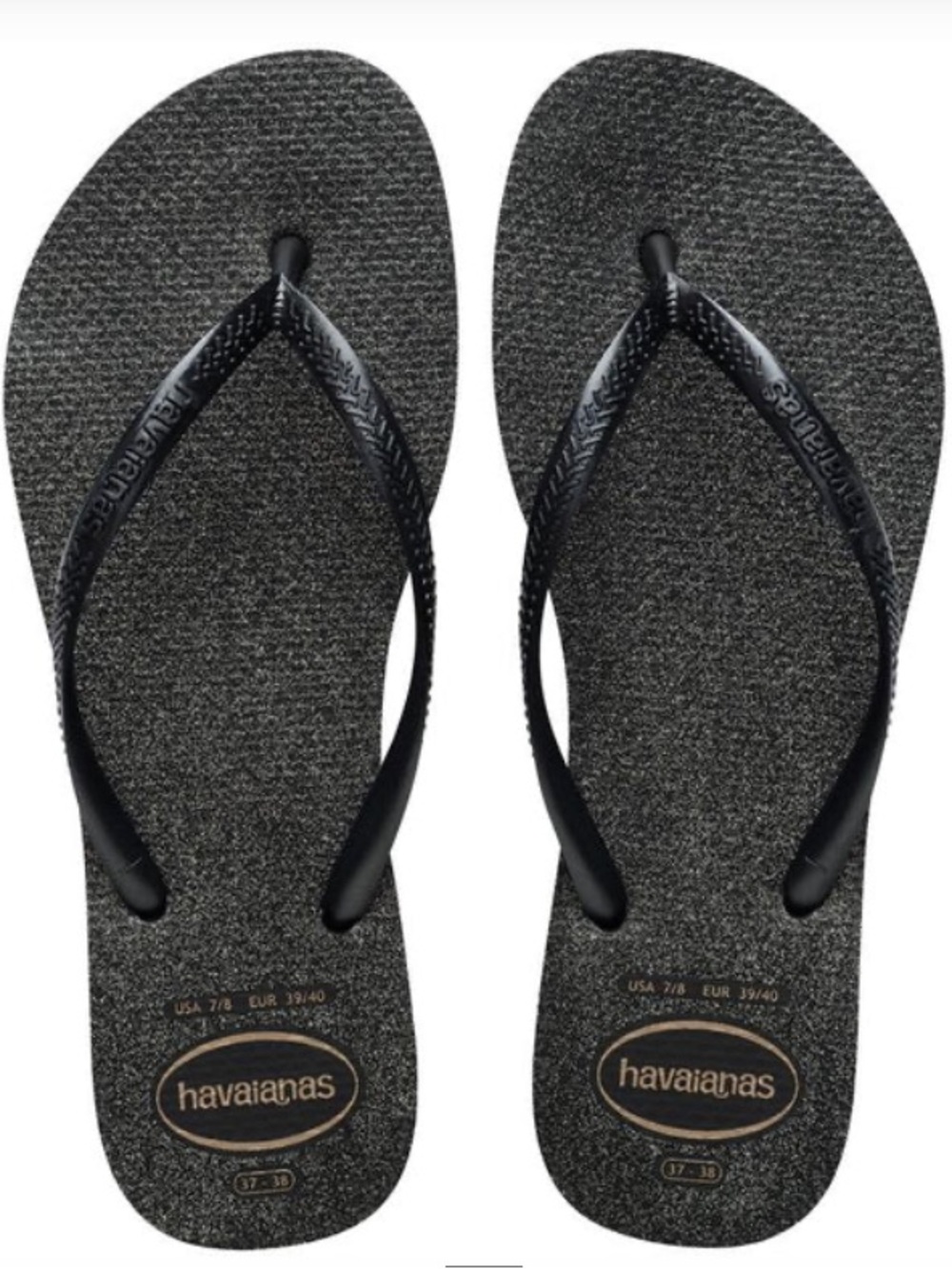 HAVAIANAS Slim Gloss Flip Flops - Black/Silver